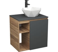 Тумба Bauedge Bau Dream Blackwood 60 правая, графит, раковина BAU Crystal 40х40, смеситель для раковины высокий Hotel Black черный SD4283