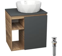 Тумба Bauedge Bau Dream Blackwood 60 правая, графит, раковина BAU Diamond D40, выпуск клик клак хром SD4289