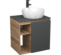 Тумба Bauedge Bau Dream Blackwood 60 правая, графит, раковина BAU Diamond D40, смеситель для раковины высокий Hotel Black черный SD4292