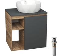 Тумба Bauedge Bau Dream Blackwood 60 правая, графит, раковина BAU Diamond D40, выпуск клик клак белый SD4290
