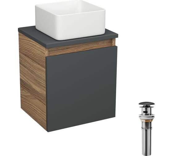 Тумба Bauedge Bau Dream Blackwood 35 с ящиком, графит, раковина BAU Mini 24х24, выпуск клик-клак, черный SD4004