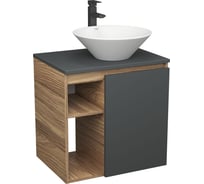 Тумба Bauedge Bau Dream Blackwood 60 правая, графит, раковина BAU Dream D43, смеситель для раковины высокий Hotel Black черный SD4256