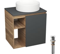 Тумба Bauedge Bau Dream Blackwood 60 правая, графит, раковина BAU Dream круглая D41, выпуск клик клак белый SD4236