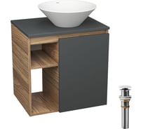 Тумба Bauedge Bau Dream Blackwood 60 правая, графит, раковина BAU Dream D43, выпуск клик клак белый SD4254