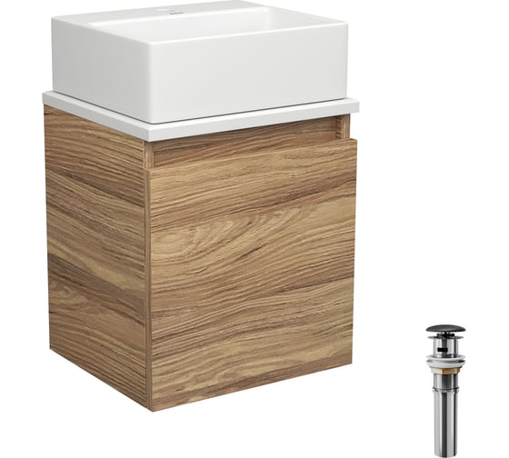 Тумба Bauedge Bau Dream Blackwood 35 с ящиком, раковина BAU Cerama Mini, белая, выпуск клик-клак черный SD4402