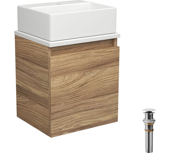 Тумба Bauedge Bau Dream Blackwood 35 с ящиком, раковина BAU Cerama Mini, белая, выпуск клик-клак белый SD4401 1