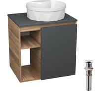 Тумба Bauedge Bau Dream Blackwood 60 правая, графит, раковина BAU Element Cristal D40, белая, выпуск клик клак белый SD4331