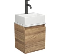 Тумба Bauedge Bau Dream Blackwood 35 с ящиком, раковина BAU Cerama Mini, белая, смеситель Hotel Dream Black, нерж. сталь, черный SD4399