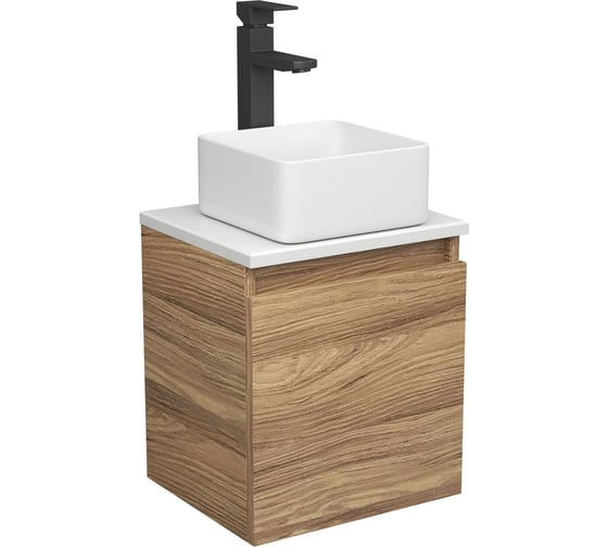 Тумба Bauedge Bau Dream Blackwood 35, раковина BAU Mini 24х24, смеситель для раковины высокий Hotel Black, черный SD3005