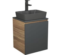 Тумба Bauedge Bau Dream Blackwood 50 графит, раковина BAU Cerama 48х37 темно-серая матовая, смеситель Hotel Black, черный SD4181