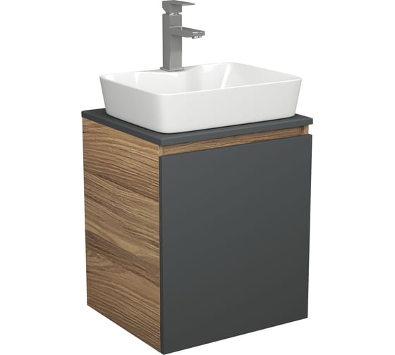 Тумба Bauedge Bau Dream Blackwood 50 графит, раковина BAU Cerama 48х37 белая, смеситель Hotel Still, нерж. сталь SD4166 1