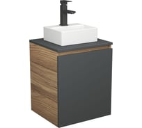Тумба Bauedge Bau Dream Blackwood 50 графит, раковина BAU Cerama Mini белая, смеситель Hotel Black, черный SD4195