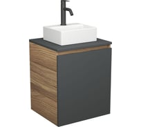 Тумба Bauedge Bau Dream Blackwood 50 графит, раковина BAU Cerama Mini белая, смеситель Hotel Dream Black, нерж. сталь, черный SD4197