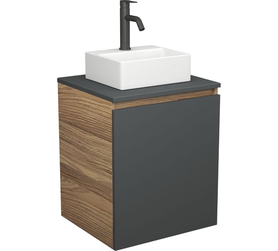 Тумба Bauedge Bau Dream Blackwood 50 графит, раковина BAU Cerama Mini белая, смеситель Hotel Dream Black, нерж. сталь, черный SD4197
