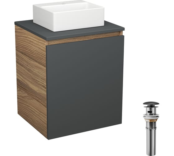Тумба Bauedge Bau Dream Blackwood 50 графит, раковина BAU Cerama Mini белая, выпуск клик-клак черный SD4200 1