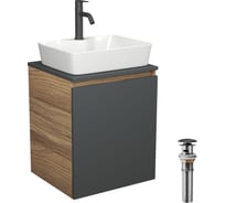 Тумба Bauedge Bau Dream Blackwood 50 графит, раковина BAU Cerama 48х37 белая, смеситель Hotel Dream Black, нерж. сталь, черный, выпуск клик-клак черный SD4178