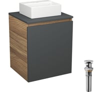 Тумба Bauedge Bau Dream Blackwood 50 графит, раковина BAU Cerama Mini белая, выпуск клик-клак хром SD4198