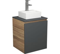 Тумба Bauedge Bau Dream Blackwood 50 графит, раковина BAU Cerama Mini белая, смеситель Hotel Still, нерж. сталь SD4194