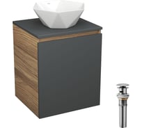 Тумба Bauedge Bau Dream Blackwood 50 графит, раковина BAU Crystal 40х40, выпуск клик-клак, хром SD4092