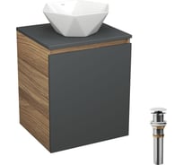 Тумба Bauedge Bau Dream Blackwood 50 графит, раковина BAU Crystal 40х40, выпуск клик-клак, белый SD4093