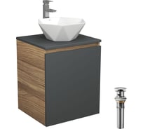 Тумба Bauedge Bau Dream Blackwood 50 графит, раковина BAU Crystal 40х40, смеситель для раковины высокий Hotel Still, нержавеющая сталь, выпуск клик-клак, хром SD4097