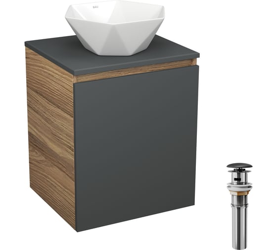 Тумба Bauedge Bau Dream Blackwood 50 графит, раковина BAU Crystal 40х40, выпуск клик-клак, черный SD4094