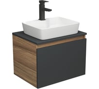 Комплект для ванной Bauedge 3 предмета (тумба Bau Dream 60, графит + раковина накладная BAU Cerama 48х37, с отверстием под смеситель, смеситель Hotel Black) BD2142