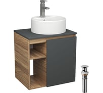 Тумба Bauedge Bau Dream Blackwood 60 правая, графит, раковина BAU Element D40, белая, смеситель Hotel Still, нерж. сталь, выпуск клик клак хром SD4305