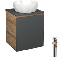 Тумба Bauedge Bau Dream Blackwood 50 графит, раковина BAU Diamond D40, выпуск клик-клак, белый SD4102