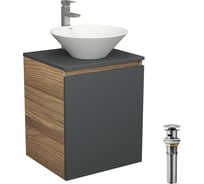 Тумба Bauedge Bau Dream Blackwood 50 графит, раковина BAU Dream D43, смеситель для раковины высокий Hotel Still, нержавеющая сталь, выпуск клик-клак, хром SD4070