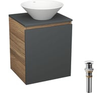 Тумба Bauedge Bau Dream Blackwood 50 графит, раковина BAU Dream D43, выпуск клик-клак, белый SD4066