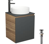 Тумба Bauedge Bau Dream Blackwood 50 графит, раковина BAU Dream круглая, смеситель для раковины высокий Hotel Black, черный, выпуск клик-клак, черный SD4054