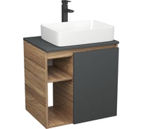 Тумба Bauedge Bau Dream Blackwood 60 правая, графит, раковина BAU Hotel 48х37, смеситель для раковины высокий Hotel Black черный SD4220