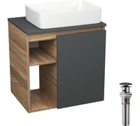 Тумба Bauedge Bau Dream Blackwood 60 правая, графит, раковина BAU Hotel 48х37, выпуск клик клак черный SD4219