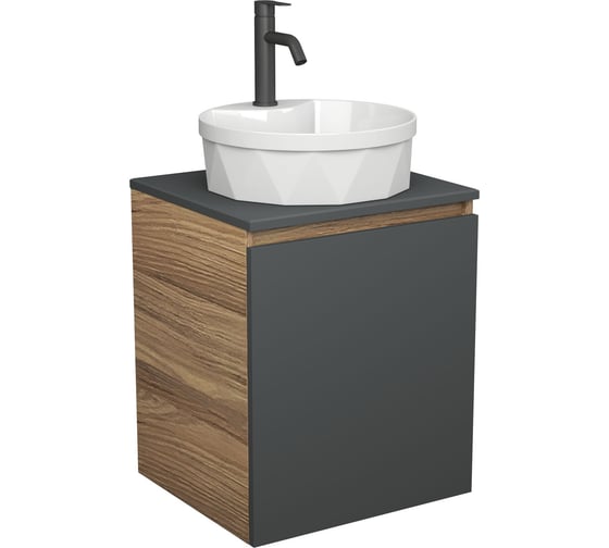 Тумба Bauedge Bau Dream Blackwood 50 графит, раковина BAU Element Cristal D40, белая, смеситель Hotel Dream Black, нерж. сталь, черный SD4141