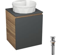 Тумба Bauedge Bau Dream Blackwood 50 графит, раковина BAU Element Cristal D40, белая, выпуск клик-клак хром SD4142