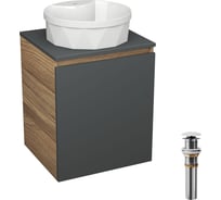 Тумба Bauedge Bau Dream Blackwood 50 графит, раковина BAU Element Cristal D40, белая, выпуск клик-клак белый SD4143