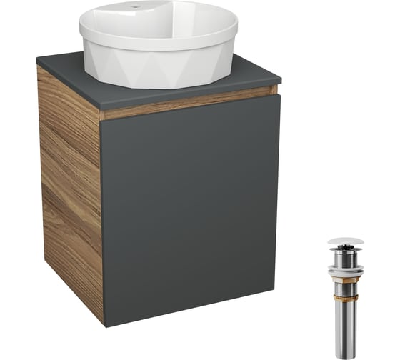 Тумба Bauedge Bau Dream Blackwood 50 графит, раковина BAU Element Cristal D40, белая, выпуск клик-клак белый SD4143 1