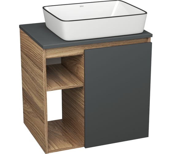 Тумба Bauedge Bau Dream Blackwood 60 правая, графит, раковина BAU Hotel Black Rand 48х37 SD4243 1