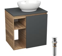 Тумба Bauedge Bau Dream Blackwood 60 правая, графит, раковина BAU Nimb 41х33, выпуск клик клак белый SD4272