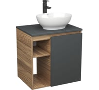 Тумба Bauedge Bau Dream Blackwood 60 правая, графит, раковина BAU Nimb 41х33, смеситель для раковины высокий Hotel Black черный SD4274