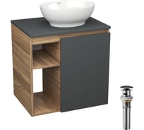 Тумба Bauedge Bau Dream Blackwood 60 правая, графит, раковина BAU Nimb 41х33, выпуск клик клак черный SD4273