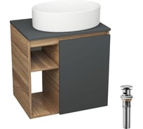 Тумба Bauedge Bau Dream Blackwood 60 правая, графит, раковина BAU Nimb 50х36, выпуск клик клак хром SD4226