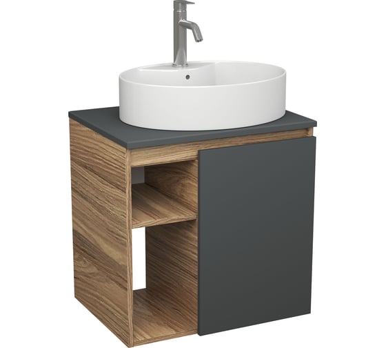 Тумба Bauedge Bau Dream Blackwood 60 правая, графит, раковина BAU Nimb 51х41 белая, смеситель Hotel Dream нерж. сталь SD4342