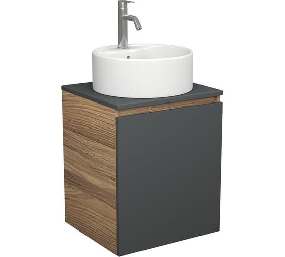 Тумба Bauedge Bau Dream Blackwood 50 графит, раковина BAU Element D40, белая, смеситель Hotel Dream, нерж. сталь SD4112