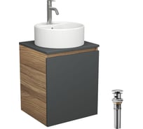 Тумба Bauedge Bau Dream Blackwood 50 графит, раковина BAU Element D40, белая, смеситель Hotel Dream, нерж. сталь, выпуск клик-клак, хром SD4120