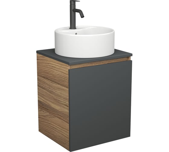 Тумба Bauedge Bau Dream Blackwood 50 графит, раковина BAU Element D40, белая, смеситель Hotel Dream Black, нерж. сталь, черный SD4113