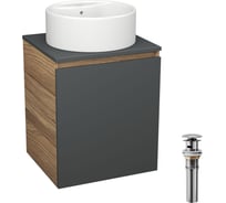 Тумба Bauedge Bau Dream Blackwood 50 графит, раковина BAU Element D40, белая, выпуск клик-клак хром SD4114