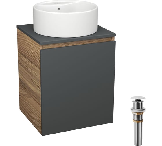 Тумба Bauedge Bau Dream Blackwood 50 графит, раковина BAU Element D40, белая, выпуск клик-клак белый SD4115