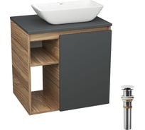 Тумба Bauedge Bau Dream Blackwood 60 правая, графит, раковина BAU Spectrum mini 47х24 выпуск клик клак белый SD4209